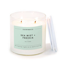 Calyan Wax Co. - Sea Mist + Freesia - Clear Glass Tumbler Soy Candle