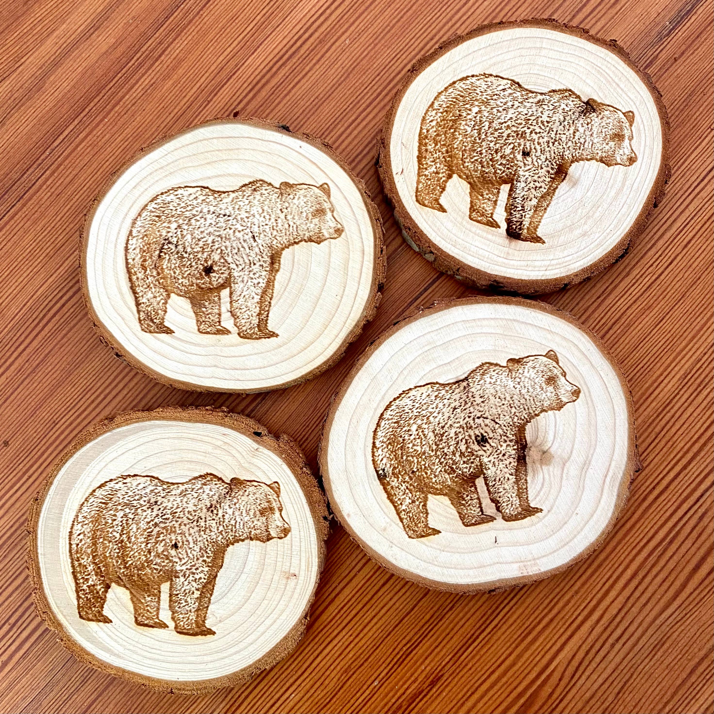 Munsell Made - Engraved Wood Bear Coaster - 0