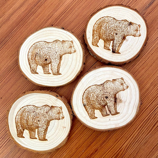 Munsell Made - Engraved Wood Bear Coaster