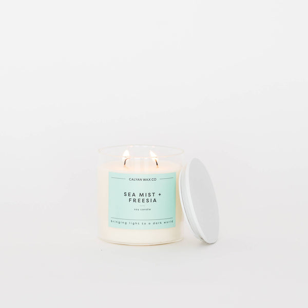 Calyan Wax Co. - Sea Mist + Freesia - Clear Glass Tumbler Soy Candle