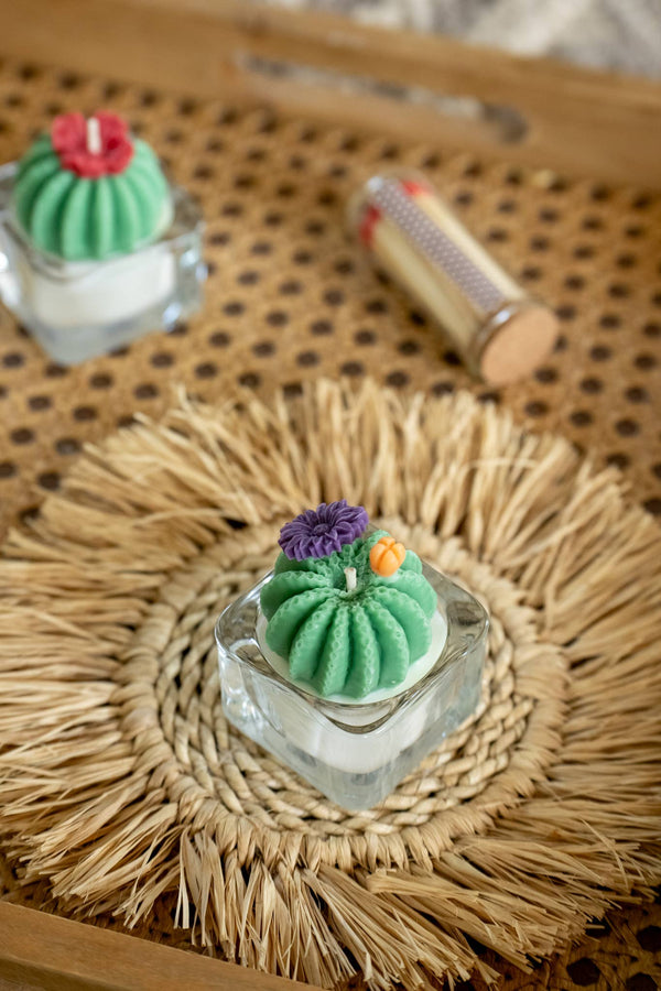 ZOETSTUDIO - Barrel Cactus Tealight Candles: Green w/ purple