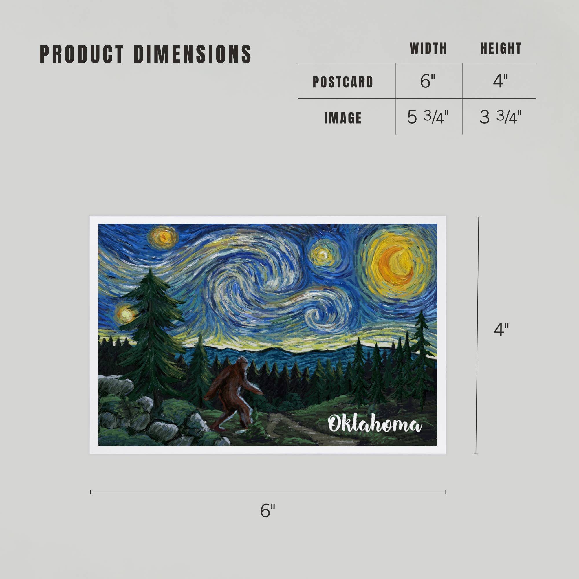 Lantern Press - PREMIUM POSTCARDS Oklahoma, Starry Night, Bigfoot