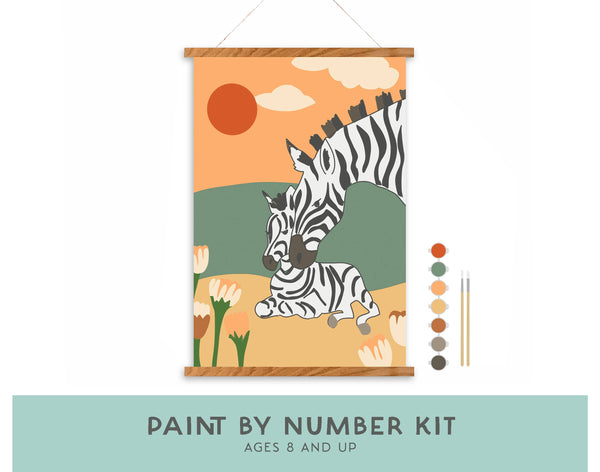 Breathe People - Zebra Family Paint-by-Number Kit for Kids: Kit + Magnetic Frame