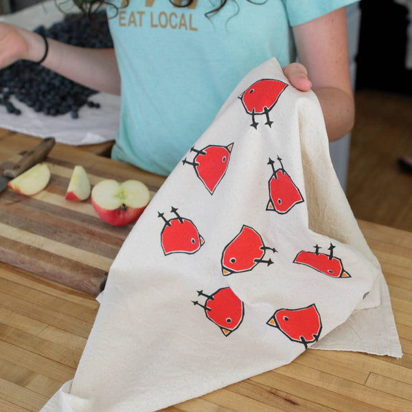 Susan Stone Design - Flour Sack Tea Towel with Birds: Green