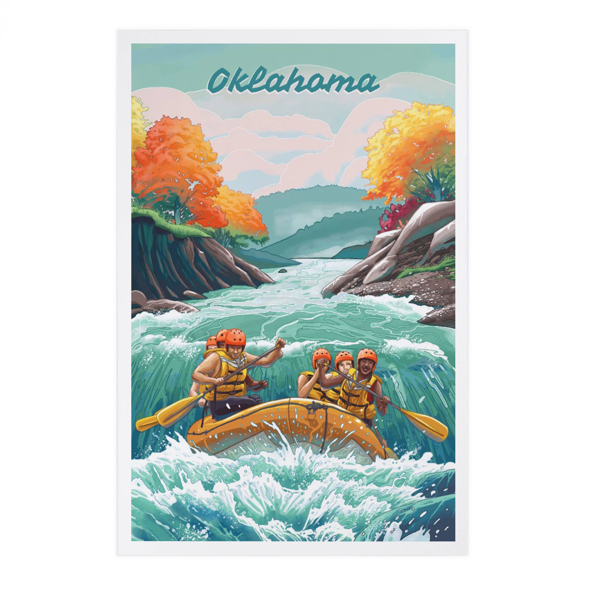 Lantern Press - PREMIUM POSTCARDS Oklahoma, Adventure, River Rafting, Fall