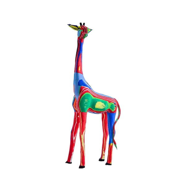 Recycled flip flop made into a colorful giraffe sculpture that is great for kids.
