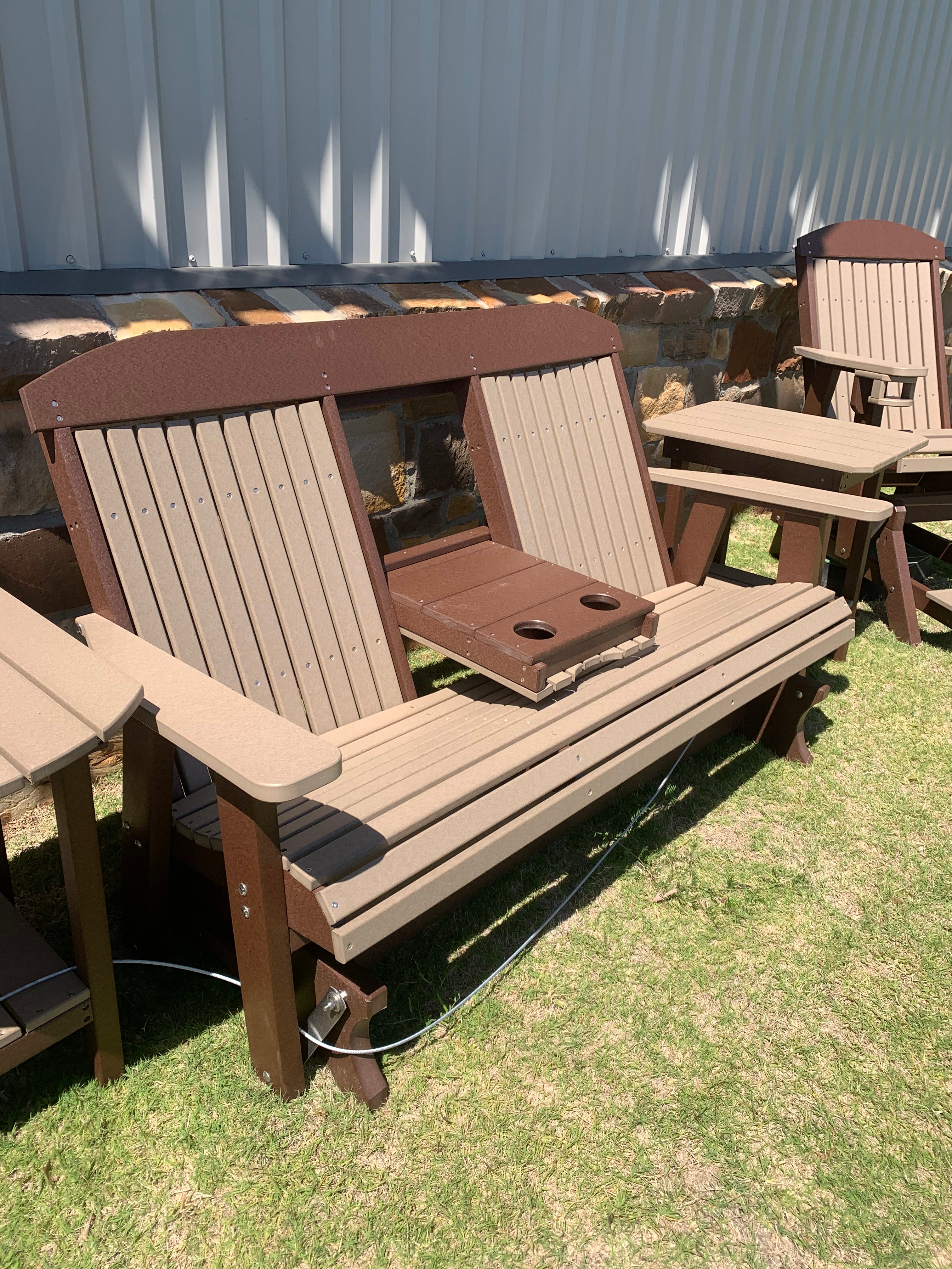 Outdoor Double Seated Adirondack Glider - 0