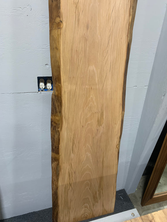  Live edge sycamore wood slab with natural grain and satin finish
