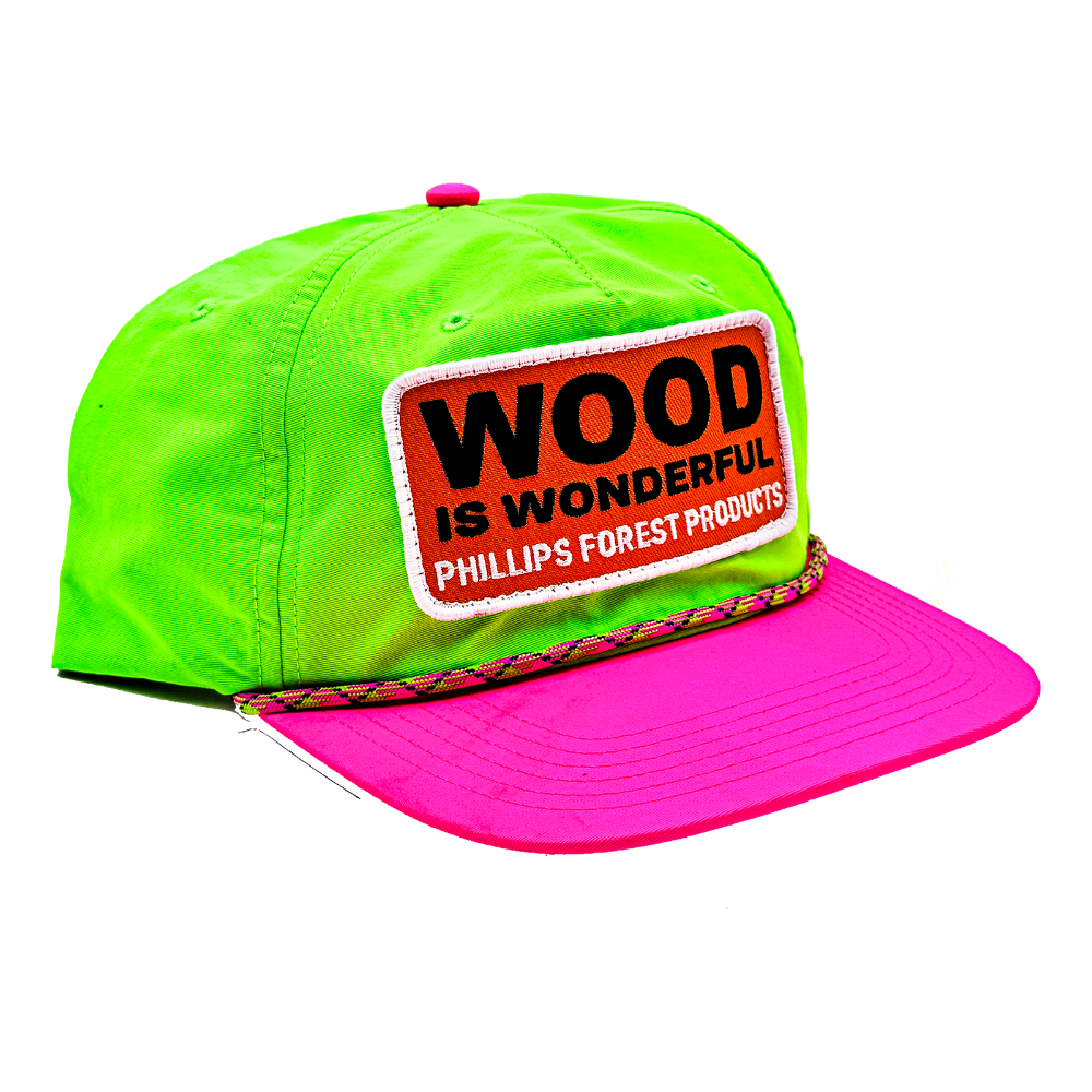 Neon green + pink Wood is Wonderful hat | The Forest Store