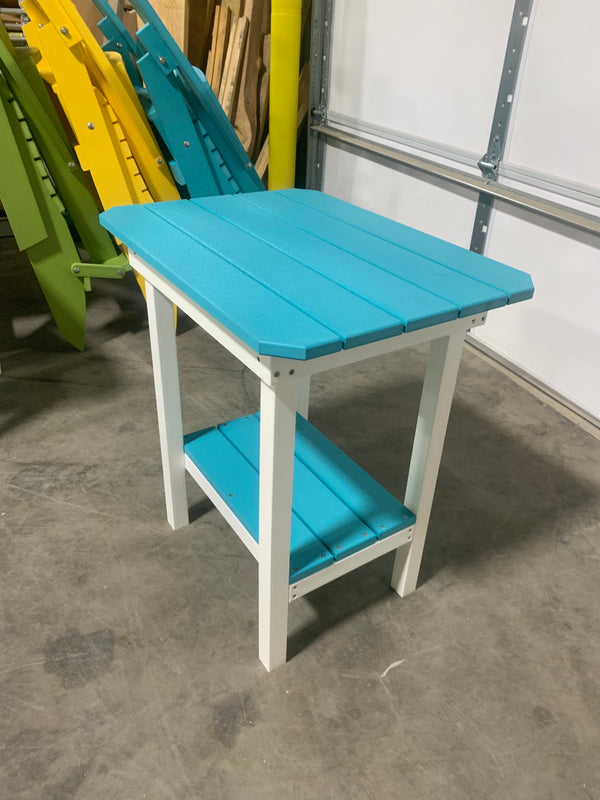 blue and white adirondack end table