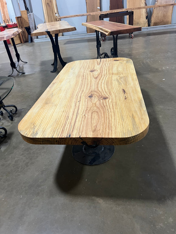 Finished square edge blue pine slab with natural grain and blue-gray streaks