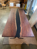 Modern walnut table with epoxy river detail and square edge finish