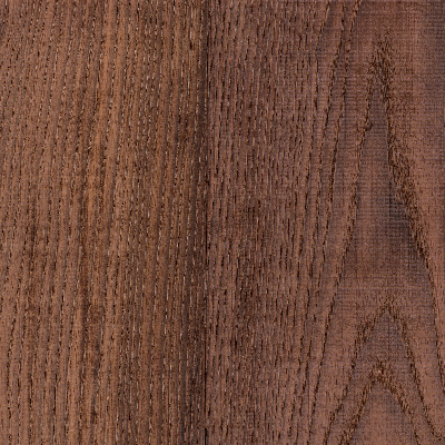 Close-up view of a piece of thermally modified ash lumber displaying its wood grain.