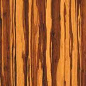 Close-up view of a piece of tiger wood lumber displaying its wood grain.