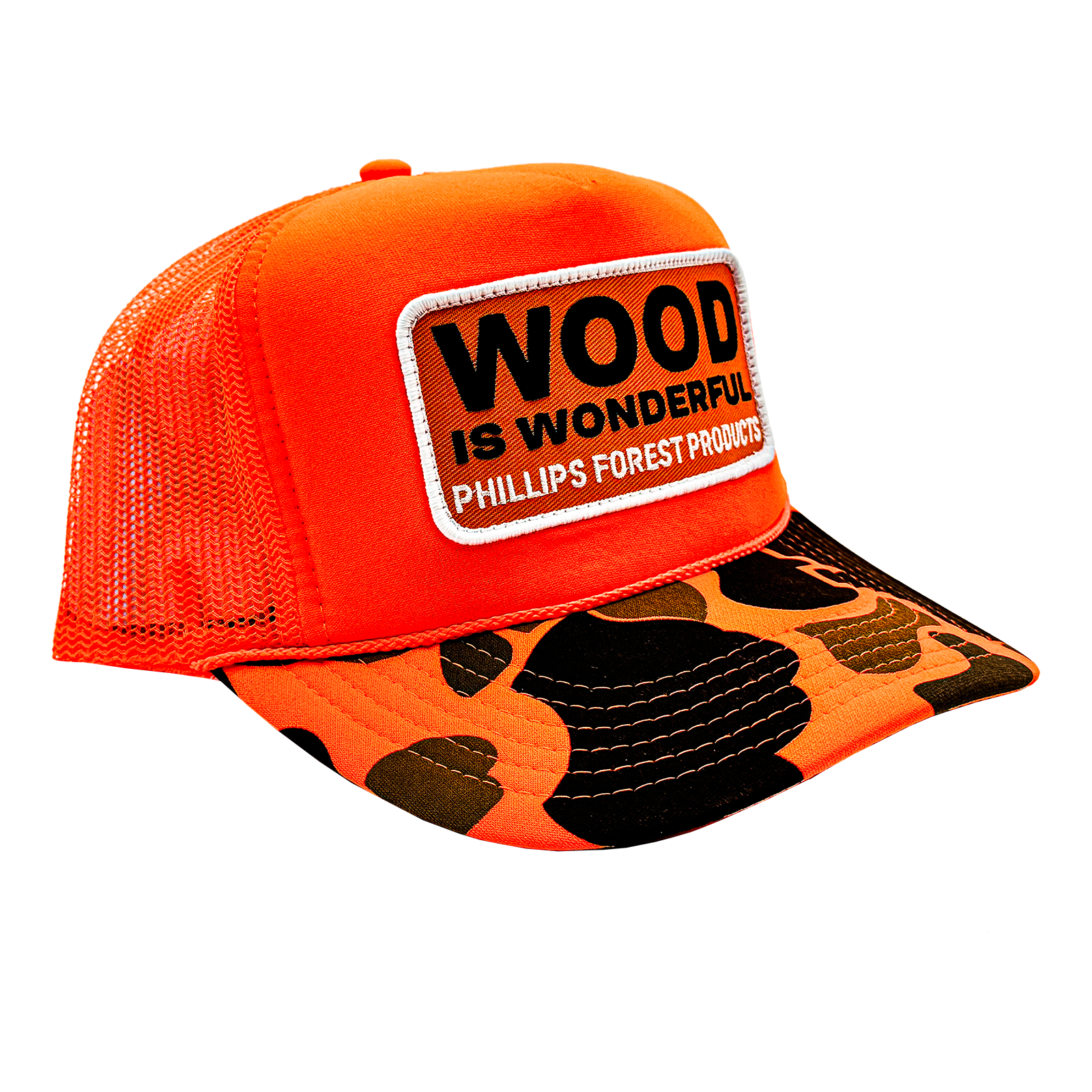 Wood is Wonderful Orange Camouflage Trucker Hat