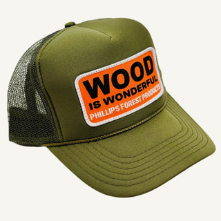 Otto trucker hat with Phillips Forest Products 'Wood is Wonderful' slogan. 