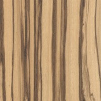 Close-up view of a piece of zebrawood lumber displaying its wood grain.