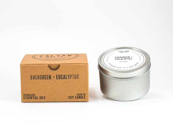 Metal Tin Soy Candle - Evergreen/Eucalyptus-Calyan Wax Co-candle 