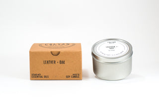 Metal Tin Soy Candle - Leather/Oak-Calyan Wax Co-candle 