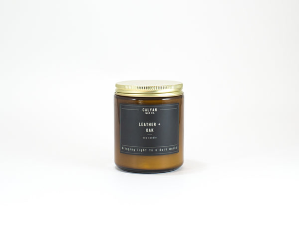 Amber Jar Soy Candle - Leather/Oak-Calyan Wax Co-candle 