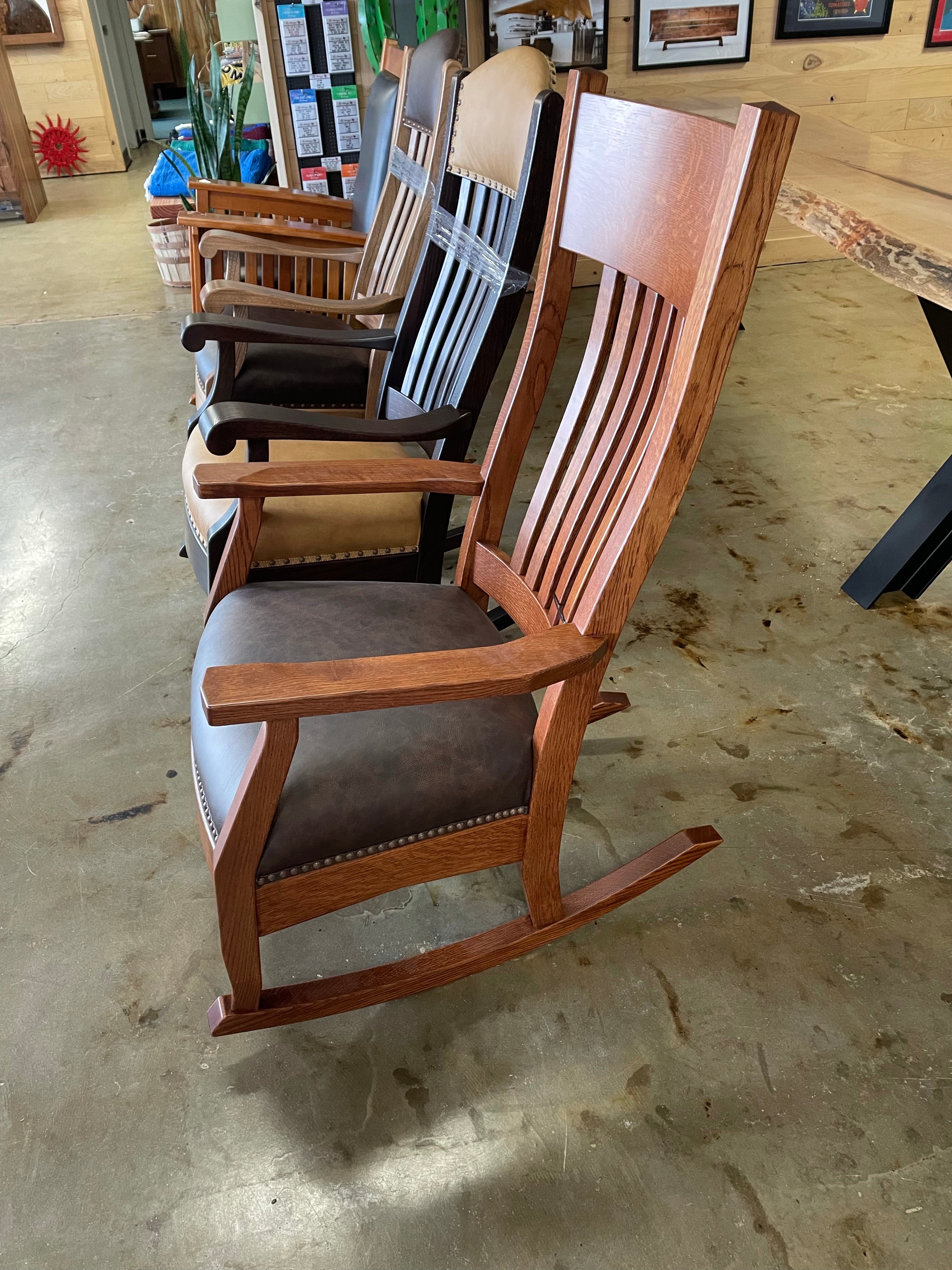 Quartersawn White Oak & Dark Leather Rocking Chair - 0