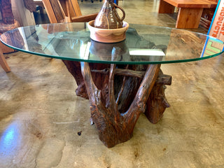 Glass Coffee Table with a Natural Redwood Base