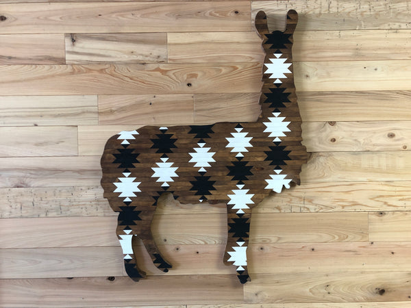 Wood Art Hand Crafted Llama - Brown/White