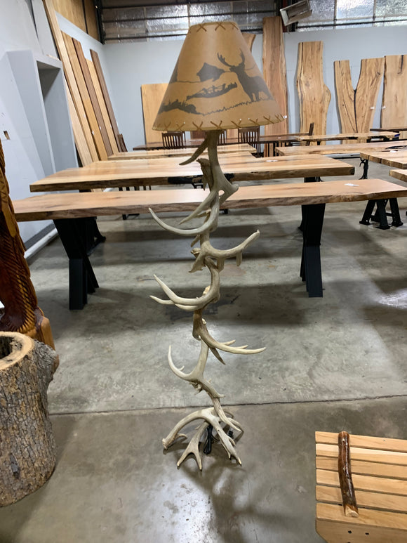Whitetail Antler Floor Lamp w/ Nature Scene Lamp Shade