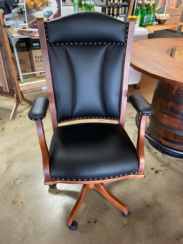 OAK ROLLING CHAIR WITH BLACK LEATHER
