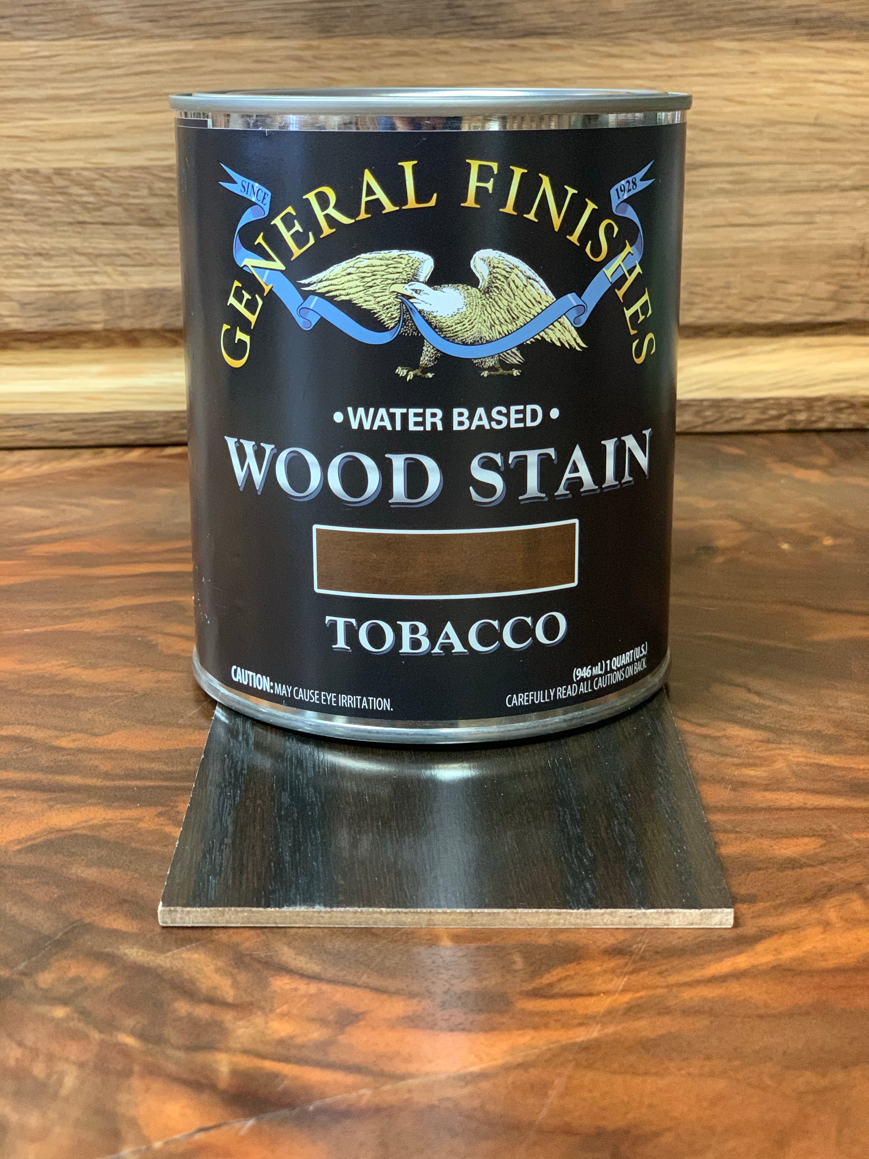 general finishes tobacco Wood Stain, Water Based, Stain, Quart most durable consumer polyurethane top coat on the market today Dry Time Between Coats is only 1 to 2 Hours Interior use only High Performance Poly is a unique Hybrid of urethane and acrylic technology General Finishes Water Based Wood