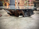 Glass Coffee Table with Wooden Base