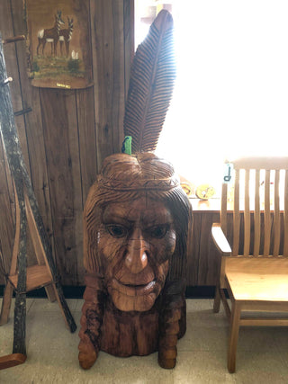 Hand Carved Wooden Indian Head