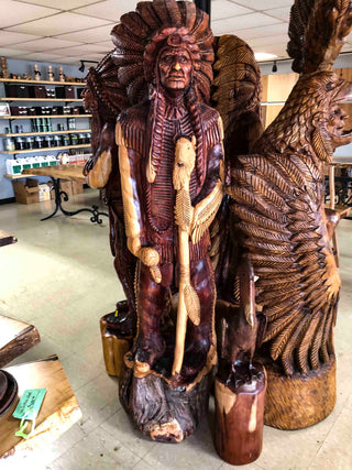 Cedar Wood Indian Holding a Stick