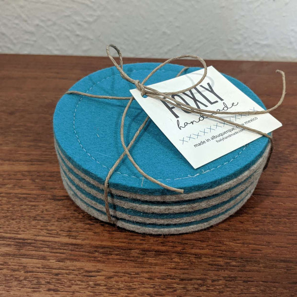 Foxly Handmade Wool Coaster- Blue - Set of 4