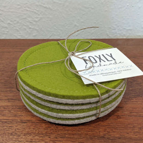 Foxly Handmade Wool Coaster- Green- Set of 4 - 0