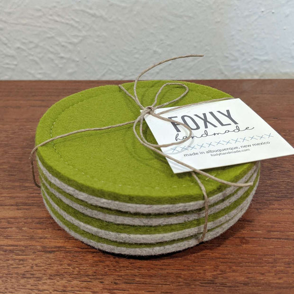 Foxly Handmade Wool Coaster- Green- Set of 4