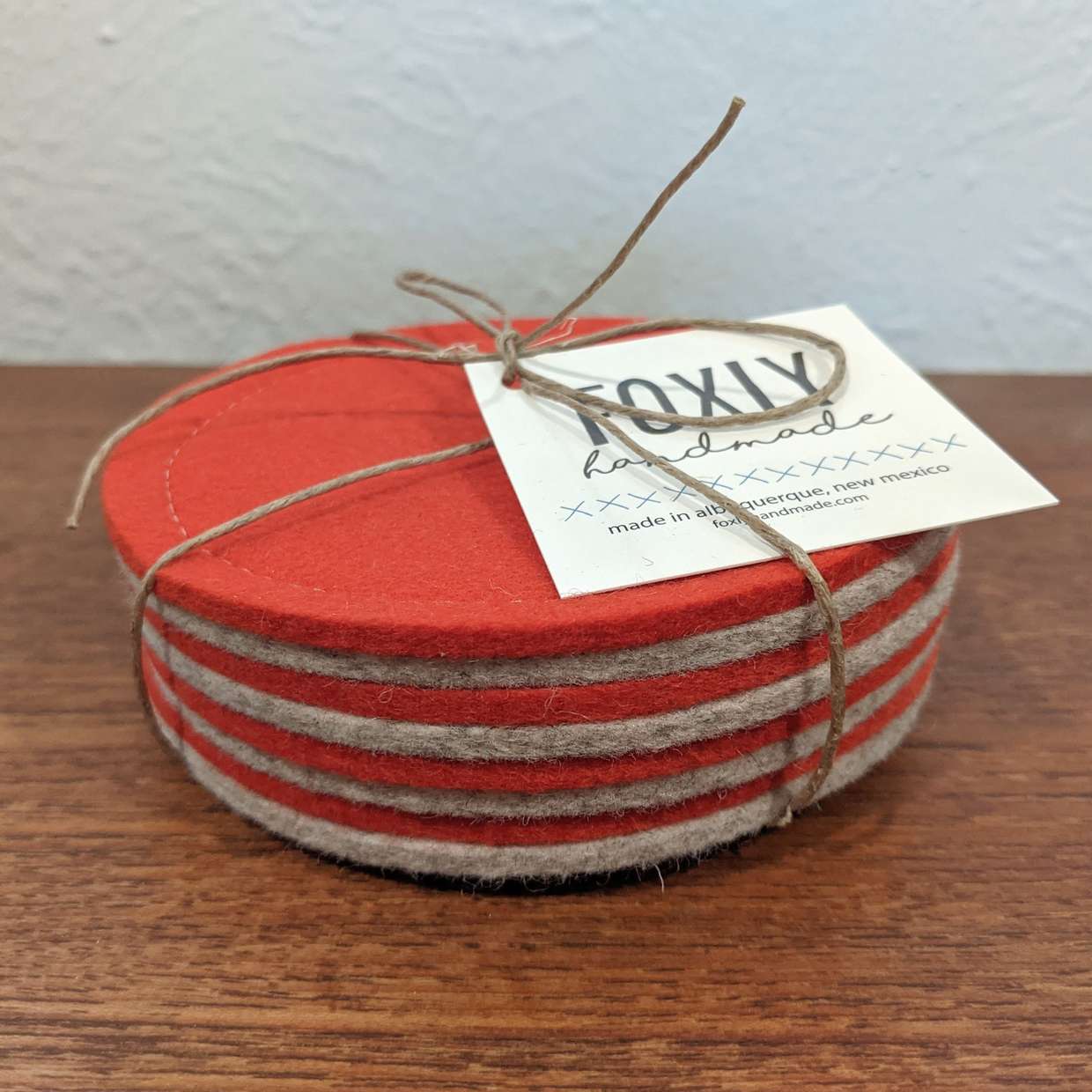Foxly Handmade Wool Coaster- Red- Set of 4 - 0